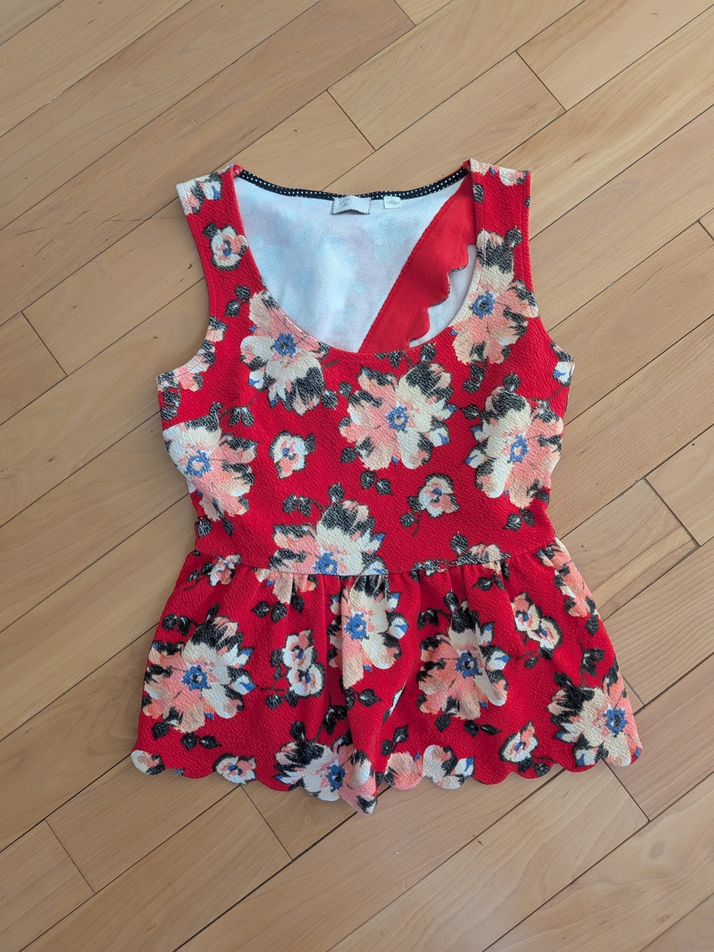 Anthropolgie Red Floral Peplum Tank Top
